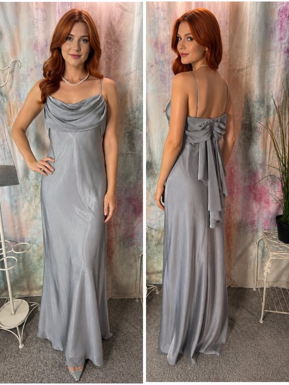 VTG📌FANNY Elegant Flowing Silhouette Romantic Angel Wings Backside Formal Dress